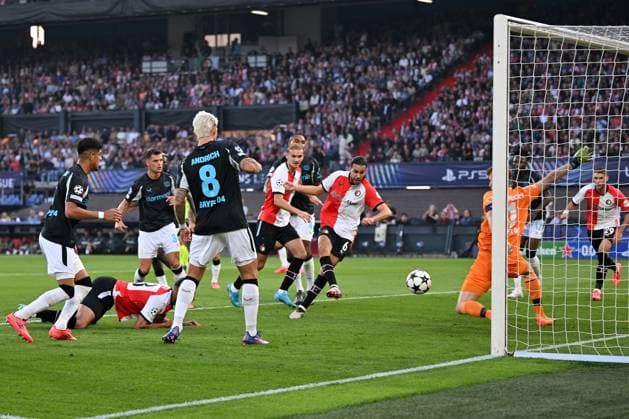 Rotterdam, De Kuip, 19 09 24, GER, Men, UEFA Champions League, Season 2024 2025, Feyenoord Rotterdam Bayer 04 Leverkusen Image Offside goal Ramiz ZERROUKI Feyenoord Only for editorial use UEFA regulations prohibit any use of photographs as image sequences and or quasi video Suedholland Netherlands