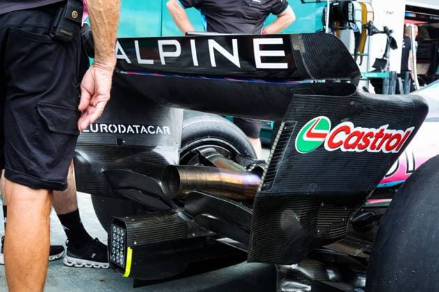 Rear wing of Alpine F1 Team A524, mechanical detail during the Formula 1 Singapore Grand Prix 2024, 18th round of the 2024 Formula One World Championship, WM, Weltmeisterschaft from September 20 to 22, 2024 on the Marina Bay Circuit, in Singapore, Singapore - F1 - SINGAPORE GRAND PRIX 2024 DPPI Panoramic  240920_R18_SINGAPORE_DP_FG000099