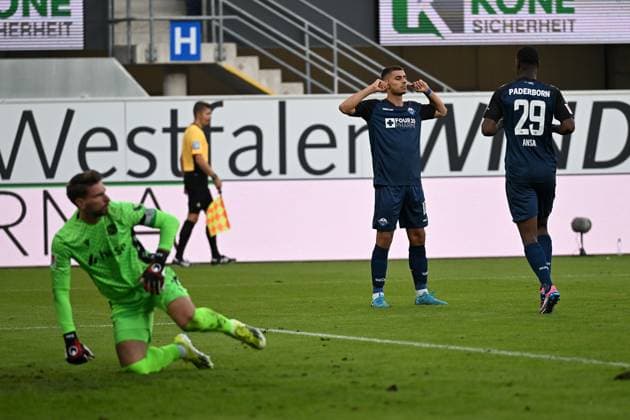 Paderborn, Home Deluxe Arena, 20 09 24, GER, Herren, 2 Bundesliga, Saison 2024 2025, SC Paderborn 07 Hannover 96 Bild Koen KOSTONS Paderborn jubilates after his goal for 1 0 Only for editorial use DFL regulations prohibit any use of photographs as image sequences and or quasi video NRW Germany