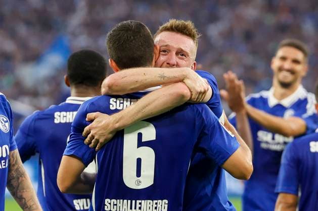 Ron Schallenberg FC Schalke 04 celebrates scoring his teams third goal with Tobias Mohr FC Schalke 04 , 2 Bundesliga, FC Schalke 04 vs SV Darmstadt 98, Veltins Arena, September 20, 2024 in Gelsenkirchen, Germany Photo by Marco Steinbrenner DeFodi Images Ron Schallenberg FC Schalke 04 celebrates after scoring his teams third goal with Tobias Mohr FC Schalke 04 , 2 Bundesliga, FC Schalke 04 vs SV Darmstadt 98, Veltins Arena, September 20, 2024 in Gelsenkirchen, Germany Photo by Marco Steinbrenner DeFodi Images DFB DFL REGULATIONS PROHIBIT ANY USE OF PHOTOGRAPHS AS IMAGE SEQUENCES AND OR QUASI VIDEO Defodi 700 schalke darm 20240920 053 Defodi-700 DFB DFL REGULATIONS PROHIBIT ANY USE OF PHOTOGRAPHS AS IMAGE SEQUENCES AND OR QUASI-VIDEO.