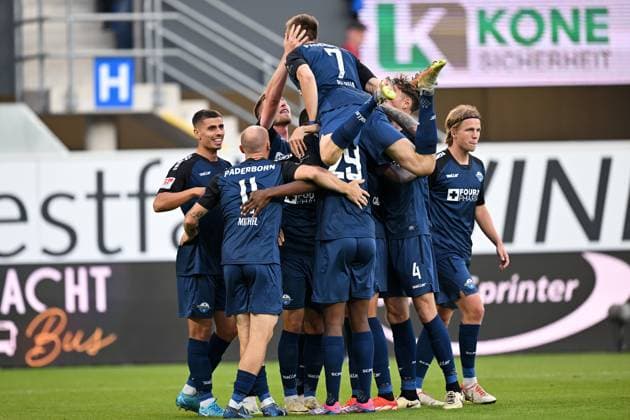 Paderborn, Home Deluxe Arena, 20 09 24, GER, Herren, 2 Bundesliga, Saison 2024 2025, SC Paderborn 07 Hannover 96 Bild Koen KOSTONS Paderborn jubilates after his goal for 1 0 Only for editorial use DFL regulations prohibit any use of photographs as image sequences and or quasi video NRW Germany