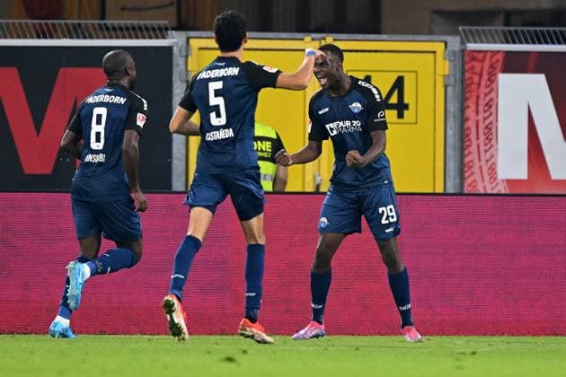 Paderborn, Home Deluxe Arena, 20 09 24, GER, Herren, 2 Bundesliga, Saison 2024 2025, SC Paderborn 07 Hannover 96 Bild Ilyas ANSAH Paderborn jubilates after his goal to 2 1 Only for editorial use DFL regulations prohibit any use of photographs as image sequences and or quasi video NRW Germany