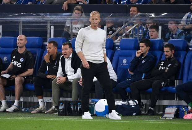 Karel Geraerts Head Coach FC Schalke 04 , on the left Marc Wilmots Sports Director Schalke 04 20 09 2024, Football 2 Bundesliga, Matchday 6, Season 2024 2025 FC Schalke 04 SV Darmstadt 98 3 5 Gelsenkirchen Veltins Arena Nordrhein Westfalen Germany Team2