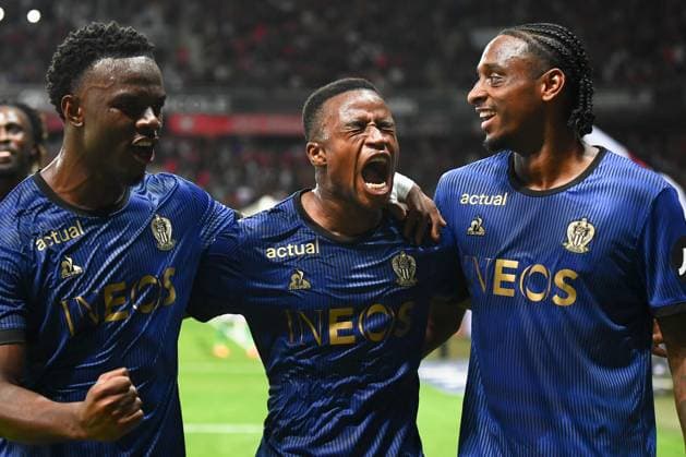 Sport Bilder des Tages OGC Nice v AS Saint-Etienne - Ligue 1 McDonald s 2024 2025 55 Youssouf NDAYISHIMIYE (ogcn) - 15 Youssoufa MOUKOKO (ogcn) - 08 Cristian Pablo PAULINO ROSARIO (ogcn) during the Ligue 1 McDonald s match between Nice and Saint-Etienne at Allianz Riviera on September 20, 2024 in Nice, France. Nice France  Copyright: xFEPx 776207017