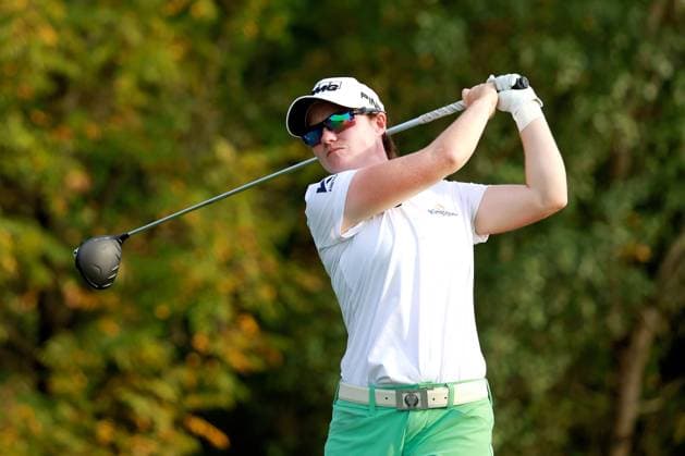 CINCINNATI, OH - SEPTEMBER 20: LPGA, Golf Damen golfer Leona Maguire plays her tee shot on the 8th hole during the second round of the Kroger Queen City Championship presented by P&G on September 20, 2024, at TPC River™s Bend in Cincinnati, Ohio. (Photo by Brian Spurlock Icon Sportswire) GOLF: SEP 20 LPGA Kroger Queen City Championship pres by P&G EDITORIAL USE ONLY Icon24092044