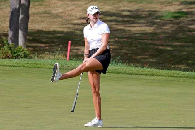 CINCINNATI, OH - SEPTEMBER 20: LPGA, Golf Damen golfer Nataliya Guseva reacts to allmost making an eagle put on the 18th hole during the making a second round of the Kroger Queen City Championship presented by P&G on September 20, 2024, at TPC River™s Bend in Cincinnati, Ohio. (Photo by Brian Spurlock Icon Sportswire) GOLF: SEP 20 LPGA Kroger Queen City Championship pres by P&G EDITORIAL USE ONLY Icon24092079