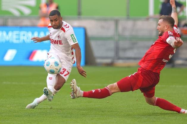 21 09 2024, 2 Fußball Bundesliga, Fortuna Düsseldorf 1 FC Köln, Merkur Spiel Arena, Saison 2024 2025 Torschuss Torjubel zum 2 1 durch Linton Maina 1 FC Köln 37 DFB regulations prohibit any use of photographs as image sequences and or quasi video Nordrhein Westfalen Germany