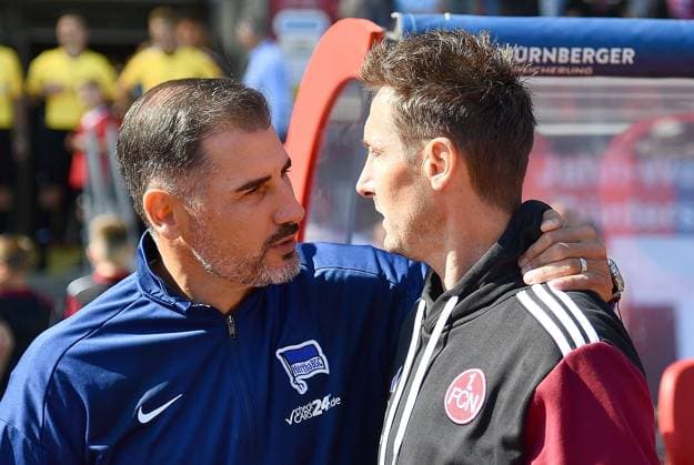 21 09 2024, xhbx, Soccer 2 Bundesliga, 1 FC Nuernberg Hertha BSC Berlin emspor, v l Coach Cristian Fiel Hertha BSC Berlin , Coach Miroslav Klose 1 FC Nuernberg DFL DFB REGULATIONS PROHIBIT ANY USE OF PHOTOGRAPHS as IMAGE SEQUENCES and or QUASI VIDEO Nuernberg