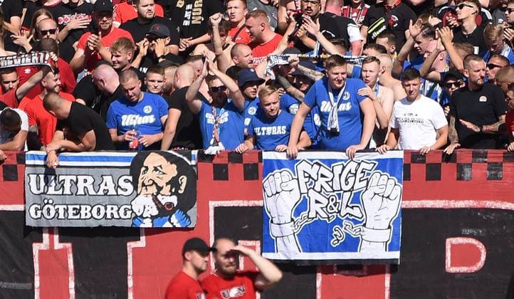 21 09 2024, xhbx, Soccer 2 Bundesliga, 1 FC Nuernberg Hertha BSC Berlin emspor, v l Fans from Gothenburg in the Nuremberg Fanblock DFL DFB REGULATIONS PROHIBIT ANY USE OF PHOTOGRAPHS as IMAGE SEQUENCES and or QUASI VIDEO Nuernberg