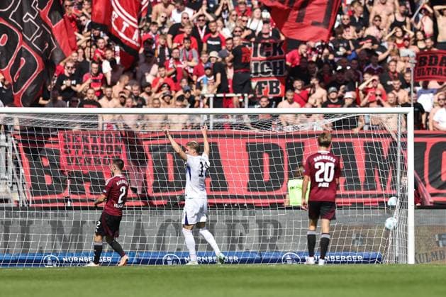 Goal scene 18 Jan Luca Schuler, Berlin in the first round match of the 2024 2025 season between 1 FC Nuremberg and Hertha BSC in Nuremberg 21 09 2024