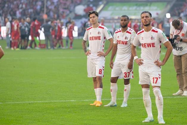 Denis HUSEINBASIC K, 8 , Linton MAINA K, 37 and Leart PACARADA K, 17 , disappointment, frustration, after the match Soccer 2 Bundesliga Season 2024 2025, Matchday 6, Matchday 6, Fortuna Duesseldorf D 1 FC Koeln K 2 2, Düsseldorf vs Cologne, F95 vs KOE, on 21 09 2024 , M e r k u r S p i e l a r e n a Â