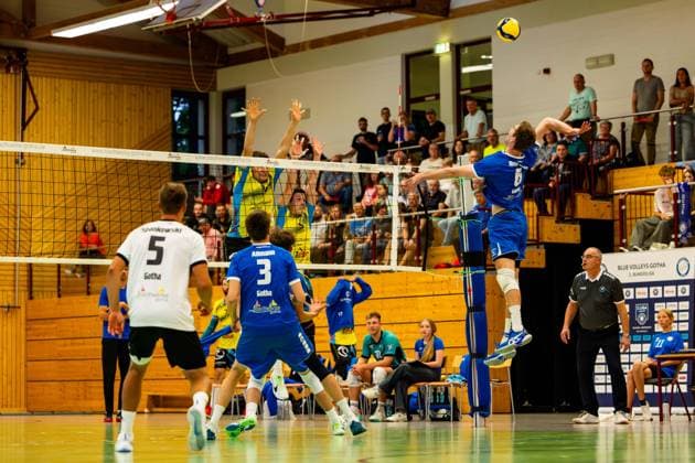 21 09 2024, GER, Volleyball, 2 BL Maenner Sued, Season 2024 2025, 1 Matchday, Blue Volleys Gotha TSV Mimmenhausen Erik Niederluecke Blue Volleys Gotha 99867 Gotha Sporthalle Sportanlage Ernesti Thüringen Germany
