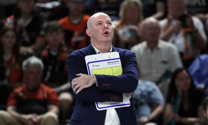 Coach Joel Banks Action Upper Body Sport Volleyball Bundesliga Men Season 2024 2025 21 09 2024 BR Volleys Berlin BRV vs Helios Grizzlys Giesen