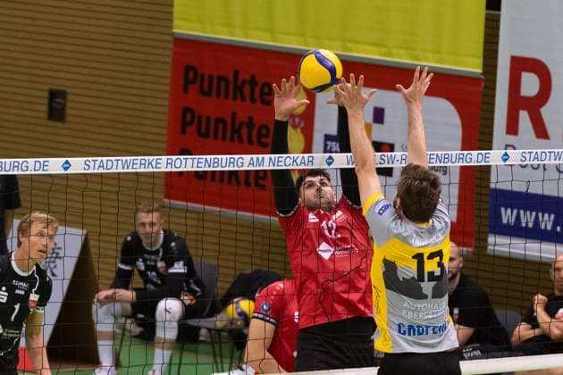 v li Yannick Menke TV Rottenburg, 12 , Niklas Trogisch TSV Grafing, 13 GER, TV Rottenburg vs TSV Grafing, Volleyball, Men, 2 Bundesliga, Season 24 25, 21 09 2024, GER, TV Rottenburg vs TSV Grafing, Volleyball, Men, 2 Bundesliga, Season 24 25, 21 09 2024 Rottenburg Copyright: xEibner-Pressefoto WolfgangxFrankx EP_WFK