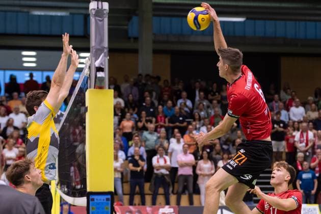v li Niklas Trogisch TSV Grafing, 13 , Maik Traumann TV Rottenburg, 06 GER, TV Rottenburg vs TSV Grafing, Volleyball, Men, 2 Bundesliga, Season 24 25, 21 09 2024, GER, TV Rottenburg vs TSV Grafing, Volleyball, Men, 2 Bundesliga, Season 24 25, 21 09 2024 Rottenburg Copyright: xEibner-Pressefoto WolfgangxFrankx EP_WFK