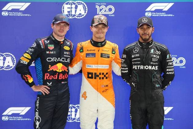 FORMULA 1 SINGAPORE AIRLINES SINGAPORE GRAND PRIX 2024 21 09 2024, Marina Bay Street Circuit, Singapore, FORMULA 1 SINGAPORE AIRLINES SINGAPORE GRAND PRIX 2024,in the picture pole position for Lando Norris GBR , McLaren F1 Team, 2nd grid position for Max Verstappen NLD , Oracle Red Bull Racing, 3rd grid position for Lewis Hamilton GBR , Mercedes AMG Petronas Formula One Team nordphotoxGmbHx xBratic nph00250