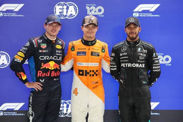 21 09 2024, Marina Bay Street Circuit, Singapore, FORMULA 1 SINGAPORE AIRLINES SINGAPORE GRAND PRIX 2024,in the picture pole position for Lando Norris GBR , McLaren F1 Team, 2nd starting position for Max Verstappen NLD , Oracle Red Bull Racing, 3rd starting position for Lewis Hamilton GBR , Mercedes AMG Petronas Formula One Team Defodi 506 20240921 hbr 10117 Defodi-506