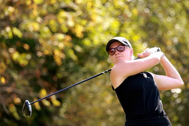 CINCINNATI, OH - SEPTEMBER 21: LPGA, Golf Damen player Frida Kinhult plays her tee shot on the 8th hole during the third round of the Kroger Queen City Championship presented by P&G on September 21, 2024, at TPC River™s Bend in Cincinnati, Ohio. (Photo by Brian Spurlock Icon Sportswire) GOLF: SEP 21 LPGA Kroger Queen City Championship pres by P&G EDITORIAL USE ONLY Icon240921116