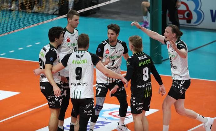 Ethan Champlin, Noah Baxpöhler, John Hatch, Iliya Goldrin, Niklas Breilin, Hauke Wagner Joy Emotion Cheers Sport Volleyball Bundesliga Men Season 2024 2025 21 09 2024 BR Volleys Berlin BRV vs Helios Grizzlys Giesen