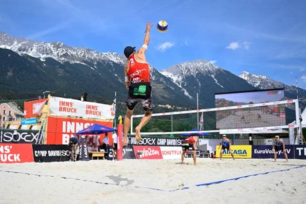 BEACHVOLLEYBALL - MEVZA Beach Event INNSBRUCK,AUSTRIA,22.SEP.24 - Beach volleyball, Beachvolleyball - MEVZA Beach Event. Image shows Florian Schnetzer (AUT).  GEPAxpictures xDanielxSchoenherr