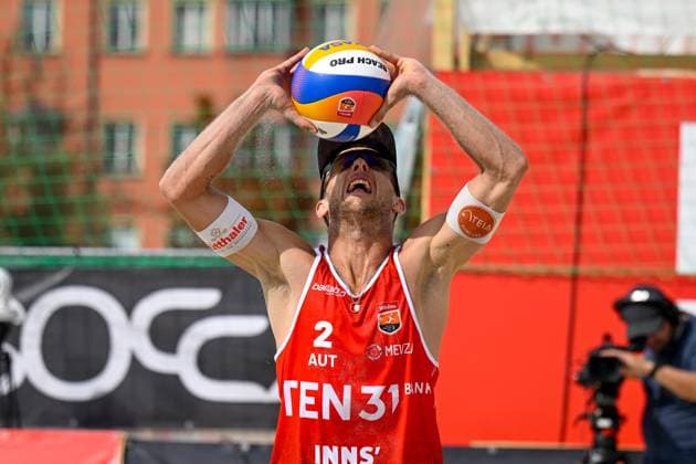 BEACHVOLLEYBALL - MEVZA Beach Event INNSBRUCK,AUSTRIA,22.SEP.24 - Beach volleyball, Beachvolleyball - MEVZA Beach Event. Image shows Florian Schnetzer (AUT).  GEPAxpictures xDanielxSchoenherr