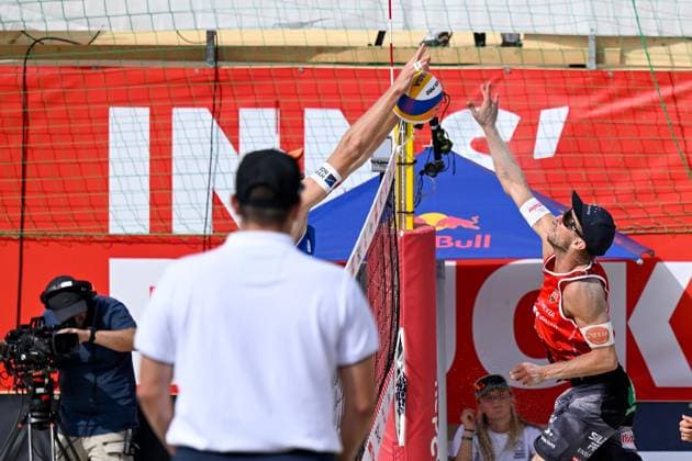 BEACHVOLLEYBALL - MEVZA Beach Event INNSBRUCK,AUSTRIA,22.SEP.24 - Beach volleyball, Beachvolleyball - MEVZA Beach Event. Image shows Florian Schnetzer (AUT).  GEPAxpictures xDanielxSchoenherr