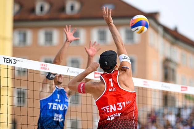 BEACHVOLLEYBALL - MEVZA Beach Event INNSBRUCK,AUSTRIA,22.SEP.24 - Beach volleyball, Beachvolleyball - MEVZA Beach Event. Image shows Paul Pascariuc (AUT).  GEPAxpictures xDanielxSchoenherr