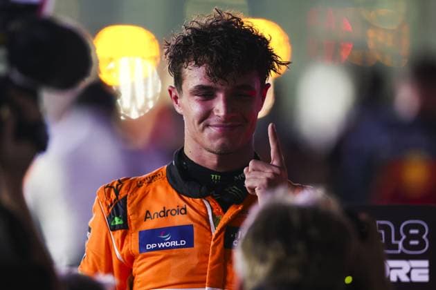 NORRIS Lando (gbr), McLaren F1 Team MCL38, portrait celebration during the Formula 1 Singapore Grand Prix 2024, 18th round of the 2024 Formula One World Championship, WM, Weltmeisterschaft from September 20 to 22, 2024 on the Marina Bay Circuit, in Singapore, Singapore - F1 - SINGAPORE GRAND PRIX 2024 DPPI Panoramic  240922_R18_SINGAPORE_DP_FG001813