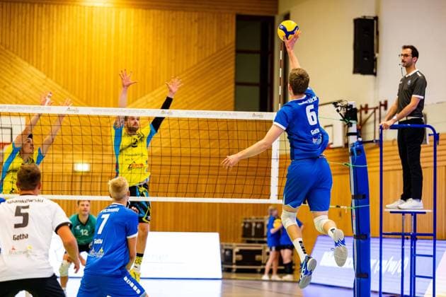 21 09 2024, GER, Volleyball, 2 BL Maenner Sued, Season 2024 2025, 1 Matchday, Blue Volleys Gotha TSV Mimmenhausen Erik Niederluecke Blue Volleys Gotha 99867 Gotha Sporthalle Sportanlage Ernesti Thüringen Germany