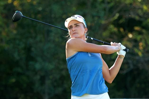 CINCINNATI, OH - SEPTEMBER 22: LPGA, Golf Damen golfer Lexi Thompson plays her tee shot on the 8th hole during the final round of the Kroger Queen City Championship presented by P&G on September 22, 2024, at TPC River™s Bend in Cincinnati, Ohio. (Photo by Brian Spurlock Icon Sportswire) GOLF: SEP 22 LPGA Kroger Queen City Championship pres by P&G EDITORIAL USE ONLY Icon2409228