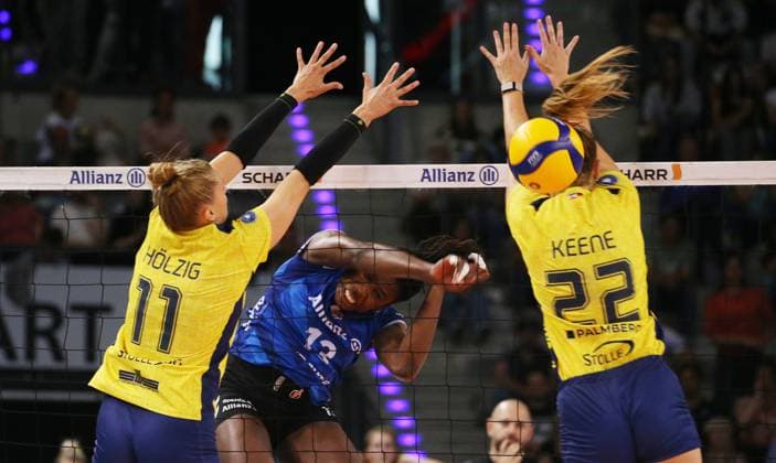 BAU 22 09 2024 Stuttgart Volleyball Supercup Allianz MTV Stuttgart vs SSC Palmberg Schwerin, Krystal Rivers Stuttgart, center