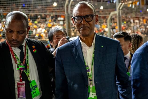 MARINA BAY, SINGAPORE: Paul Kagame, President of Rwanda, , at the 2024 Formula 1 Singapore Grand Prix at the Marina Bay Street Circuit in Marina Bay, Singapore.