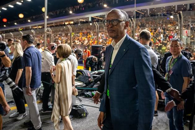 MARINA BAY, SINGAPORE: Paul Kagame, President of Rwanda, , at the 2024 Formula 1 Singapore Grand Prix at the Marina Bay Street Circuit in Marina Bay, Singapore.