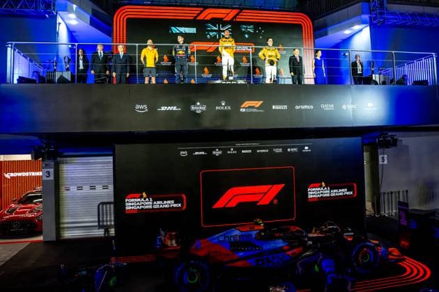 MARINA BAY, SINGAPORE: Lando Norris, racing for the McLaren F1 team during the 2024 Formula 1 Singapore Grand Prix at the Marina Bay Street Circuit in Marina Bay, Singapore