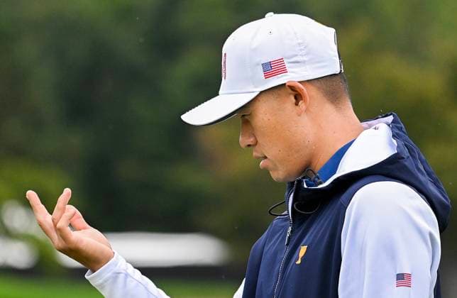 September 23, 2024, Montreal, Pq, Canada: United States team member Collin Morikawa looks down on the putting green during practice at the Presidents Cup at Royal Montreal Golf Club on Monday, September 23, 2024, in Montreal. Canada News - September 23, 2024  - ZUMAc35_ 20240923_zaf_c35_026 Copyright: xGrahamxHughesx