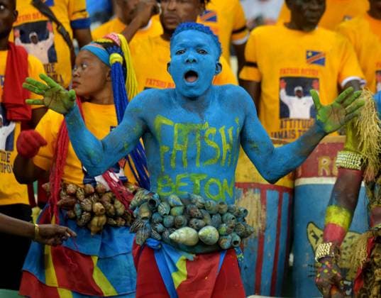 AFCON 2023 semifinal in Ivory Coast Congolese fans react during the Africa Cup of Nations semifinal soccer match between Ivory Coast and the Democratic Republic of Congo (DRC) at the Olympic Stadium of Ebimpe in Abidjan, Ivory Coast February 07, 2024. Abidjan Ivory Coast Copyright: xMatrixxImagesx xCelestexDiomx 