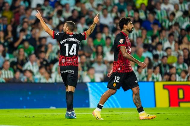 September 23, 2024, Sevilla, Sevilla, SPAIN: Dani Rodriguez of RCD Mallorca celebrates a goal during the Spanish league, La Liga EA Sports, football match played between Real Betis and RCD Mallorca at Benito Villamarin stadium on September 23, 2024, in Sevilla, Spain. Sevilla SPAIN - ZUMAa181 20240923_zaa_a181_104 Copyright: xJoaquinxCorcherox