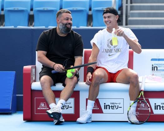 Holger Rune and trainer, coach Benjamin Ebrahimzadeh, training, Konishita Group Japan Open Tennis Championships, Tokyo, Japan Tennis Japan Open Tennis Championships 2024 ATP 500 Ariake Coliseum Tokyo Japan September 24, 2024 Copyright: xJuergenxHasenkopfx