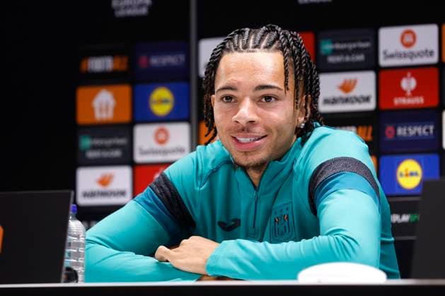 RSC Anderlecht v Ferencvaros - UEFA Europa League - media activities ANDERLECHT, BELGIUM - SEPTEMBER 24 : Edozie Samuel midfielder of RSC Anderlecht pictured during a press conference, PK, Pressekonferenz prior to the UEFA Europa Conference League match between and on September 24, 2024 in Anderlecht, Belgium, 24 09 2024 Anderlecht Belgium  Copyright: xJanxDexMeuleneirx
