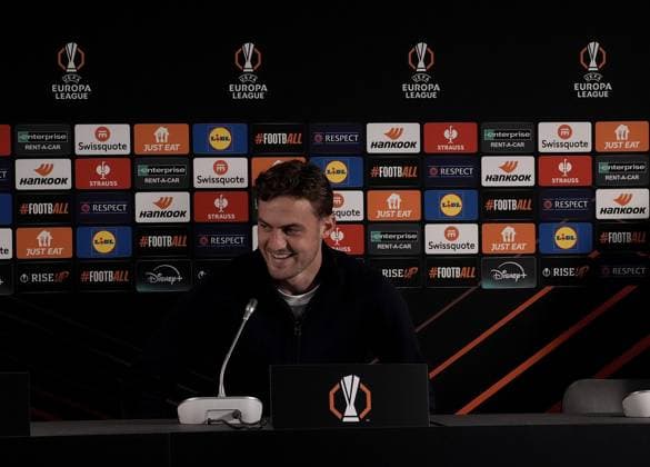 Europa League, FC Midtjylland vs TSG 1899 Hoffenheim 24 09 2024, MCH Arena, Herning, Europa League, FC Midtjylland vs TSG 1899 Hoffenheim , in the picture press conference with coach Pellegrino Matarazzo Hoffenheim and Jacob Bruun Larsen Hoffenheim Herning MCH Arena Denmark ,EDITORIAL USE ONLY
