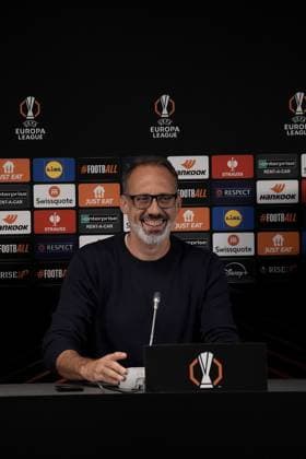 Europa League, FC Midtjylland vs TSG 1899 Hoffenheim 24 09 2024, MCH Arena, Herning, Europa League, FC Midtjylland vs TSG 1899 Hoffenheim , in the picture press conference with coach Pellegrino Matarazzo Hoffenheim and Jacob Bruun Larsen Hoffenheim Herning MCH Arena Denmark ,EDITORIAL USE ONLY