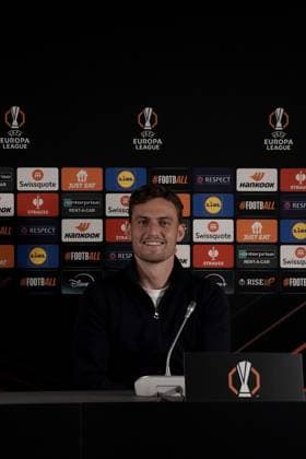 Europa League, FC Midtjylland vs TSG 1899 Hoffenheim 24 09 2024, MCH Arena, Herning, Europa League, FC Midtjylland vs TSG 1899 Hoffenheim , in the picture press conference with coach Pellegrino Matarazzo Hoffenheim and Jacob Bruun Larsen Hoffenheim Herning MCH Arena Denmark ,EDITORIAL USE ONLY