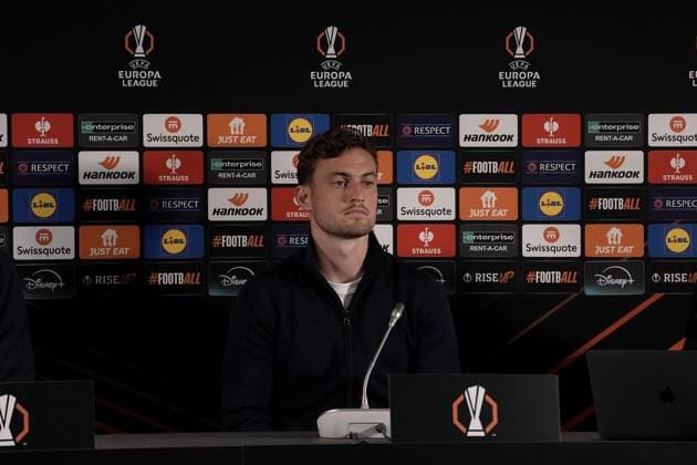 Europa League, FC Midtjylland vs TSG 1899 Hoffenheim 24 09 2024, MCH Arena, Herning, Europa League, FC Midtjylland vs TSG 1899 Hoffenheim , in the picture press conference with coach Pellegrino Matarazzo Hoffenheim and Jacob Bruun Larsen Hoffenheim Herning MCH Arena Denmark ,EDITORIAL USE ONLY