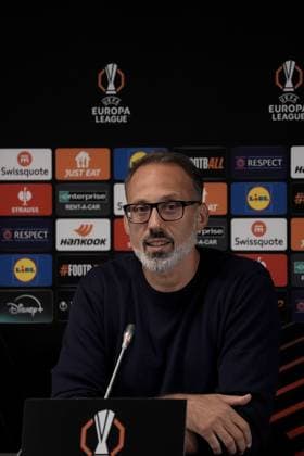 Europa League, FC Midtjylland vs TSG 1899 Hoffenheim 24 09 2024, MCH Arena, Herning, Europa League, FC Midtjylland vs TSG 1899 Hoffenheim , in the picture press conference with coach Pellegrino Matarazzo Hoffenheim and Jacob Bruun Larsen Hoffenheim Herning MCH Arena Denmark ,EDITORIAL USE ONLY