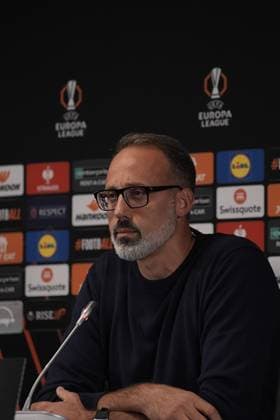 Europa League, FC Midtjylland vs TSG 1899 Hoffenheim 24 09 2024, MCH Arena, Herning, Europa League, FC Midtjylland vs TSG 1899 Hoffenheim , in the picture press conference with coach Pellegrino Matarazzo Hoffenheim and Jacob Bruun Larsen Hoffenheim Herning MCH Arena Denmark ,EDITORIAL USE ONLY