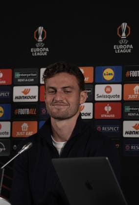 Europa League, FC Midtjylland vs TSG 1899 Hoffenheim 24 09 2024, MCH Arena, Herning, Europa League, FC Midtjylland vs TSG 1899 Hoffenheim , in the picture press conference with coach Pellegrino Matarazzo Hoffenheim and Jacob Bruun Larsen Hoffenheim Herning MCH Arena Denmark ,EDITORIAL USE ONLY
