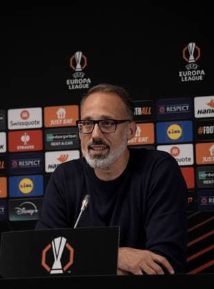 Europa League, FC Midtjylland vs TSG 1899 Hoffenheim 24 09 2024, MCH Arena, Herning, Europa League, FC Midtjylland vs TSG 1899 Hoffenheim , in the picture press conference with coach Pellegrino Matarazzo Hoffenheim and Jacob Bruun Larsen Hoffenheim Herning MCH Arena Denmark ,EDITORIAL USE ONLY