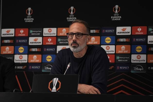 Europa League, FC Midtjylland vs TSG 1899 Hoffenheim 24 09 2024, MCH Arena, Herning, Europa League, FC Midtjylland vs TSG 1899 Hoffenheim , in the picture press conference with coach Pellegrino Matarazzo Hoffenheim and Jacob Bruun Larsen Hoffenheim Herning MCH Arena Denmark ,EDITORIAL USE ONLY