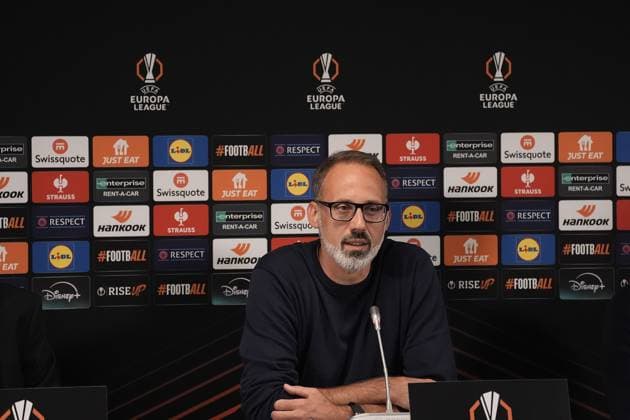 Europa League, FC Midtjylland vs TSG 1899 Hoffenheim 24 09 2024, MCH Arena, Herning, Europa League, FC Midtjylland vs TSG 1899 Hoffenheim , in the picture press conference with coach Pellegrino Matarazzo Hoffenheim and Jacob Bruun Larsen Hoffenheim Herning MCH Arena Denmark ,EDITORIAL USE ONLY