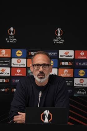 Europa League, FC Midtjylland vs TSG 1899 Hoffenheim 24 09 2024, MCH Arena, Herning, Europa League, FC Midtjylland vs TSG 1899 Hoffenheim , in the picture press conference with coach Pellegrino Matarazzo Hoffenheim and Jacob Bruun Larsen Hoffenheim Herning MCH Arena Denmark ,EDITORIAL USE ONLY